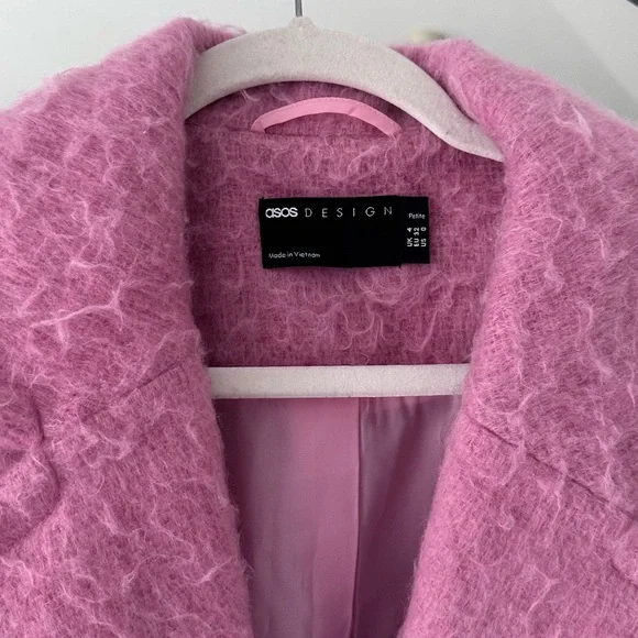 ASOS Design Pink Fuzzy Textured Oversized Coat | Statement Winter Outerwear - Picture 3 of 5